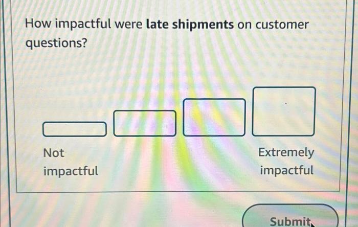 How impactful were late shipments on customer questions quizlet